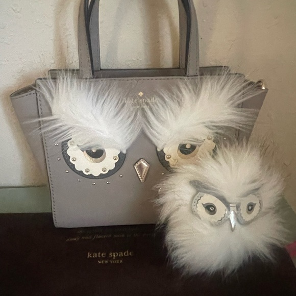 kate spade Handbags - Kate Spade Gray Owl Design Handbag & Owl Keychain